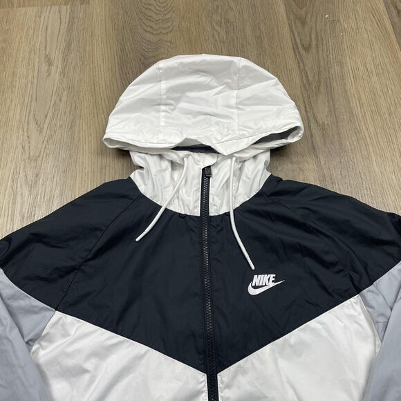 Nike Jacket Mens Medium Black White Gray Hooded Windbreaker Full Zip Colorblock - Picture 2 of 15